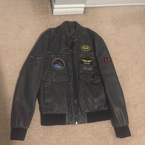 Black Leather Zara Pilot Jacket - Men’s Size L - Brand New
